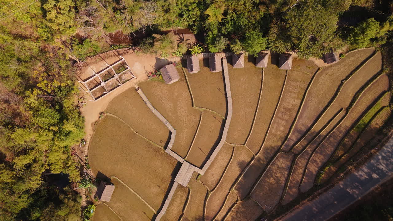 Aerial View of Rice Terraces and Rural Village