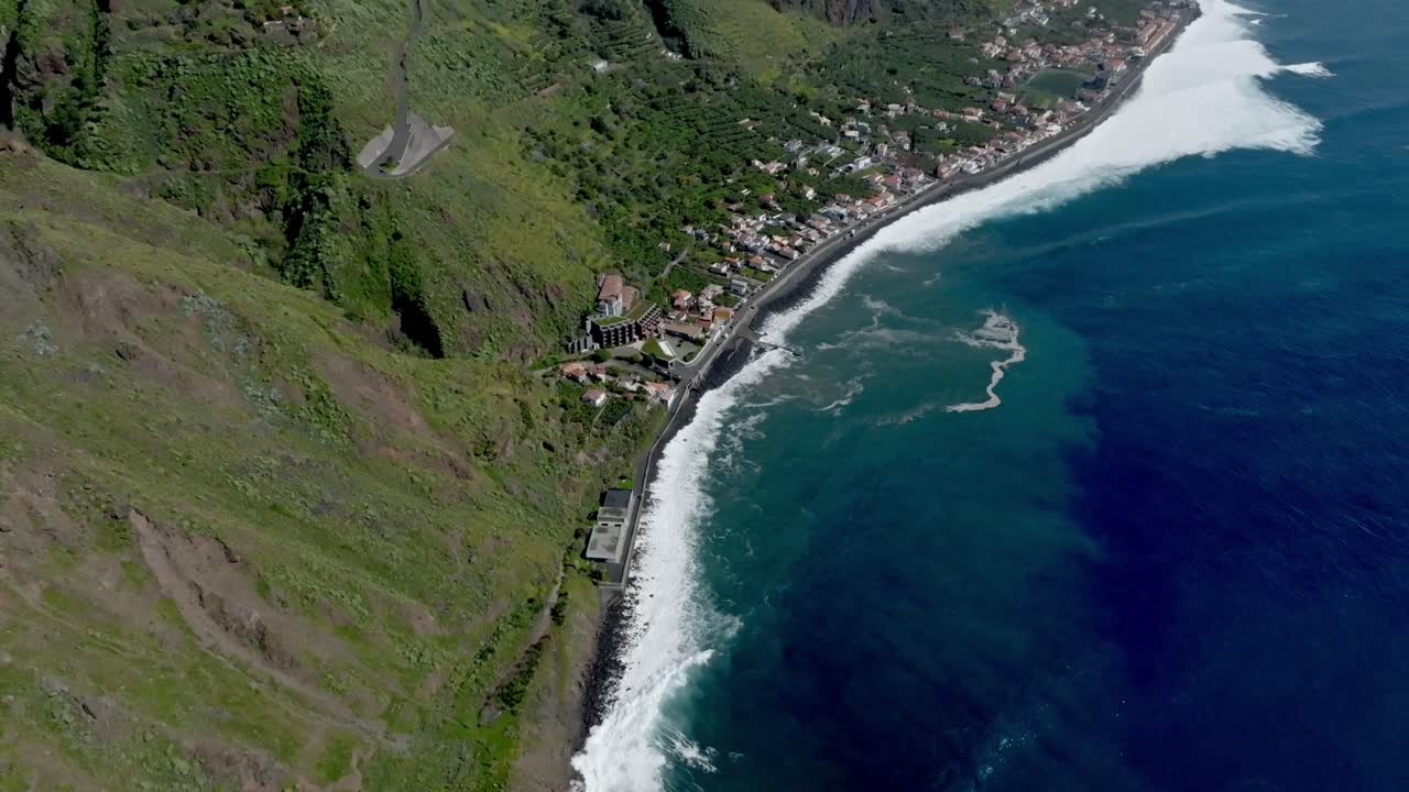 High altitude view of Faj&atilde; da Ovelha shoreline in beautiful Madeira