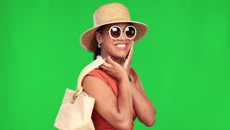 portrait, green screen and sunglasses with girl