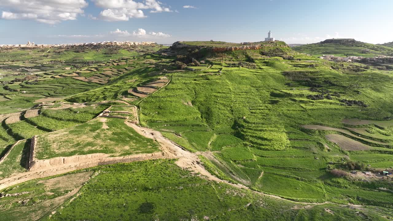 Drone Video Flying Towards the Ta Gurdan Lighthouse on Gozo, Malta.