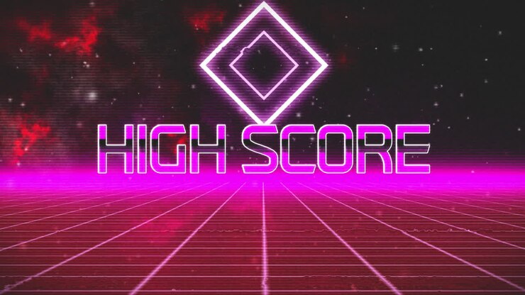 Animazione schermata di videogioco vintage con la scritta punteggio massimo