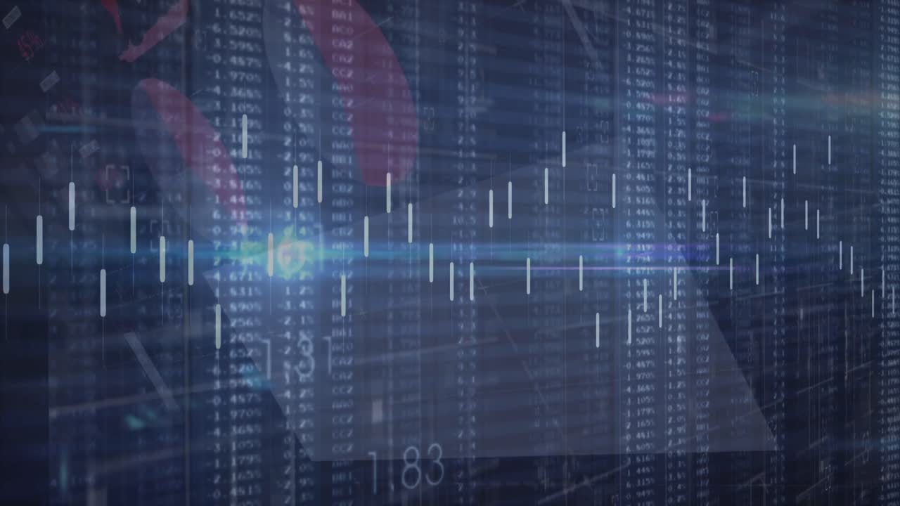 Animation of graph and data processing with blue light on black background