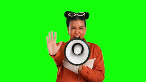 Greenscreen-Megaphon,-Schreiendes-Frauengesicht