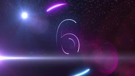 animation of glowing pink and blue numbers counting down to new year from 10 to 0 on night sky