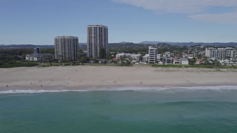 Palm-Beach-Skyline-In-Gold-Coast,-Queensland,-Australia---aerial-sideways
