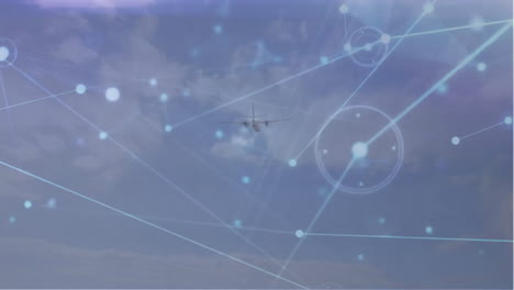 animación de la red de conexiones sobre el plano en el cielo