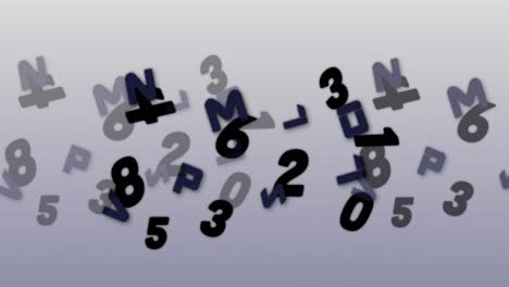 animación digital de múltiples números y alfabetos cambiantes flotando contra un fondo azul