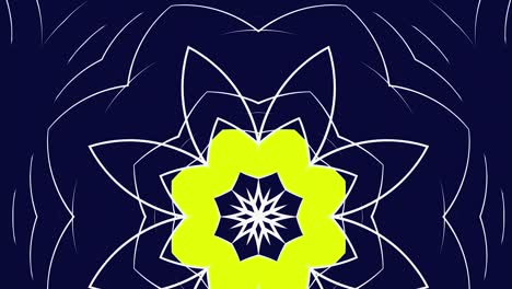 animation kaleidoscope, dark blue, yellow and white color, flower pattern, video intro