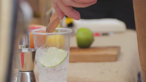 lime sliced and served in gin and tonic drink