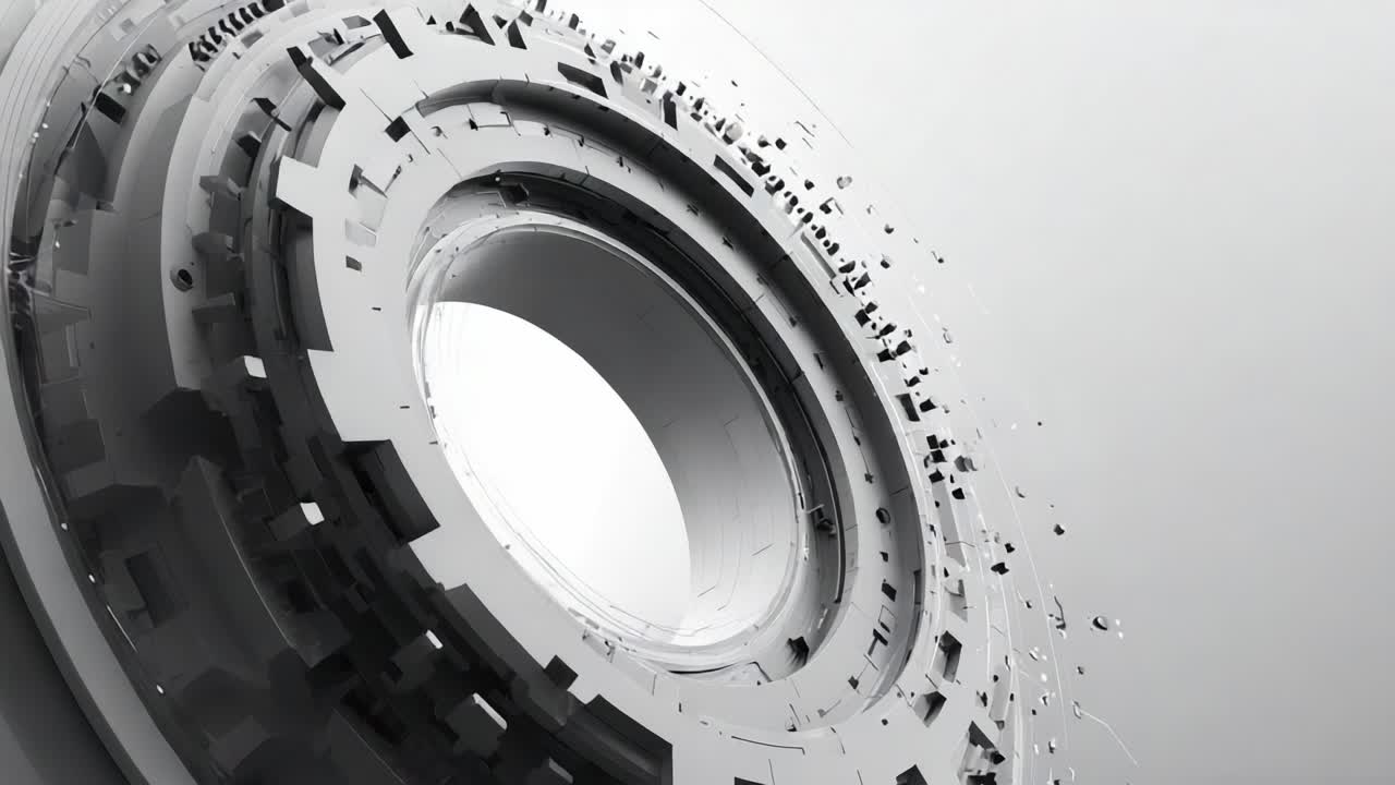 A Magnified View of an Abstract Geometric Form with Dynamic Shredding Elements Showing Transformation and Modern Design Aesthetics