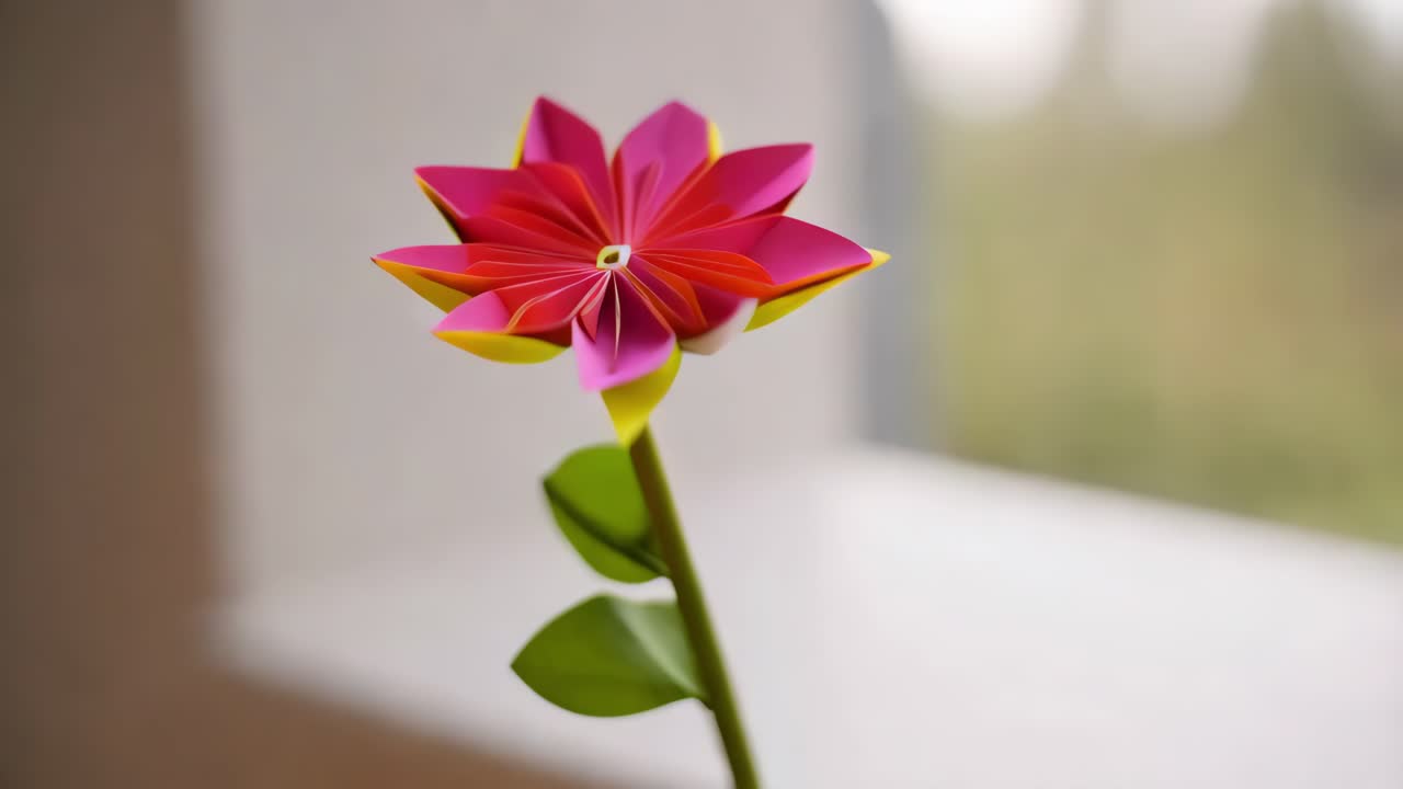 flor de origami rosada