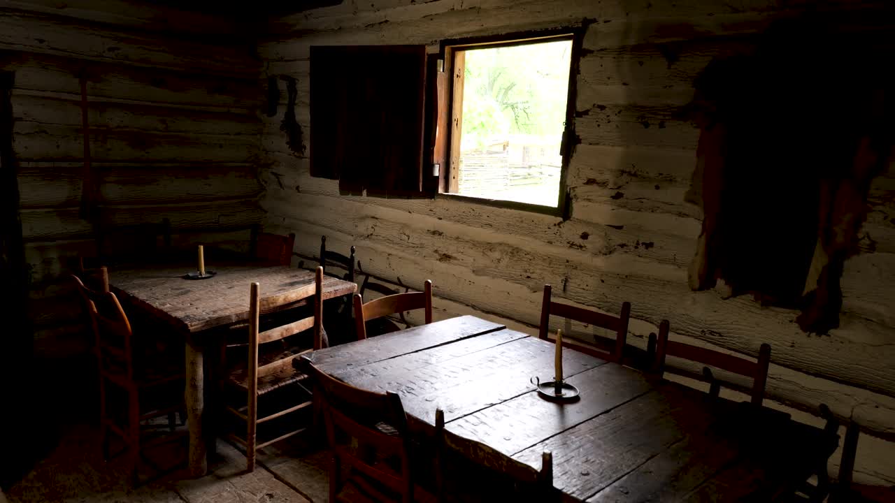 Tables in a 1770's tavern on the American Frontier