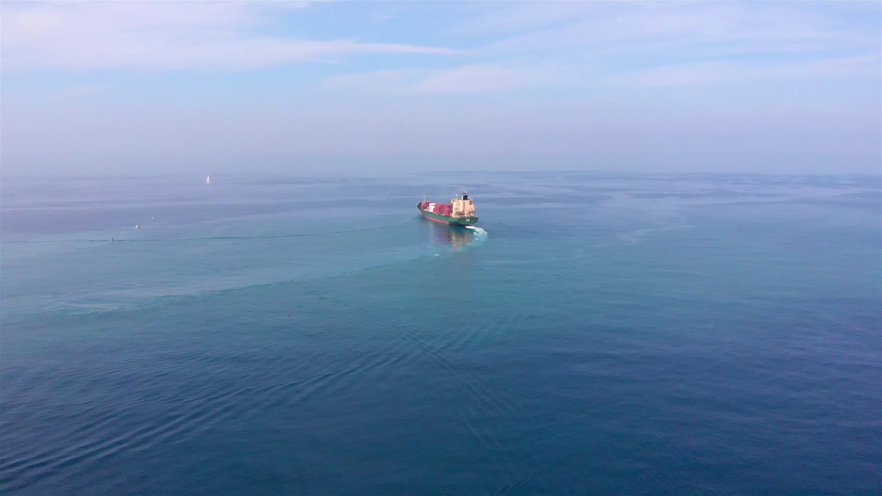 Aerial footage over Container Cargo Ship Sailinig in Mediterranean Sea