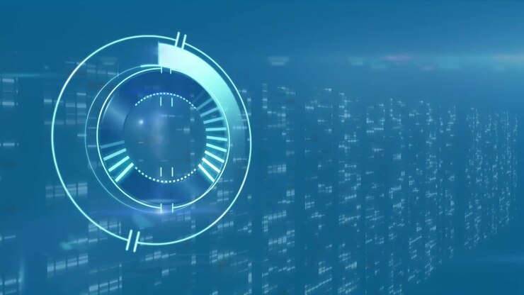 Digital HUD Interface with Rotating Circular Scan and Data Stream