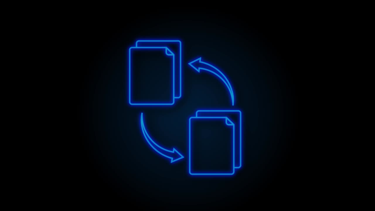 Neon icon with file exchange. Cloud storage icon. Data storage. Motion Graphic