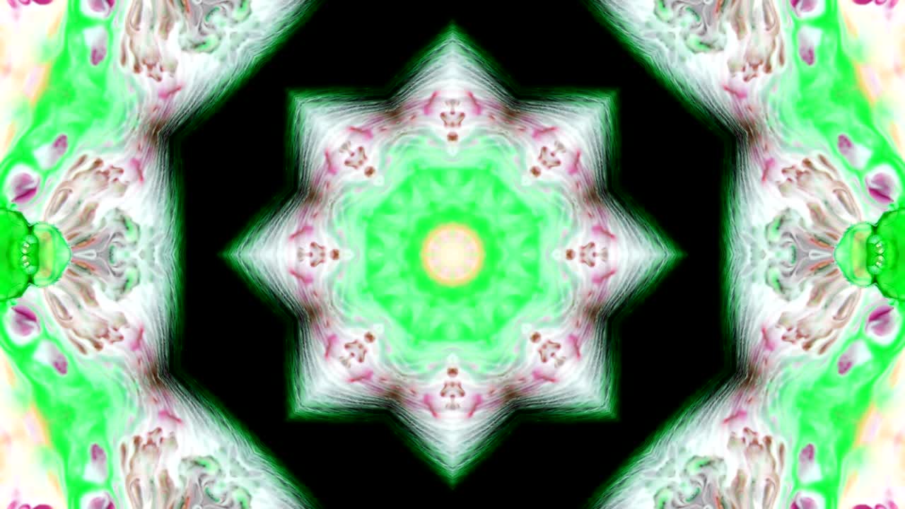 movimiento de caleidoscopio abstracto: círculos geométricos y formas de estrellas