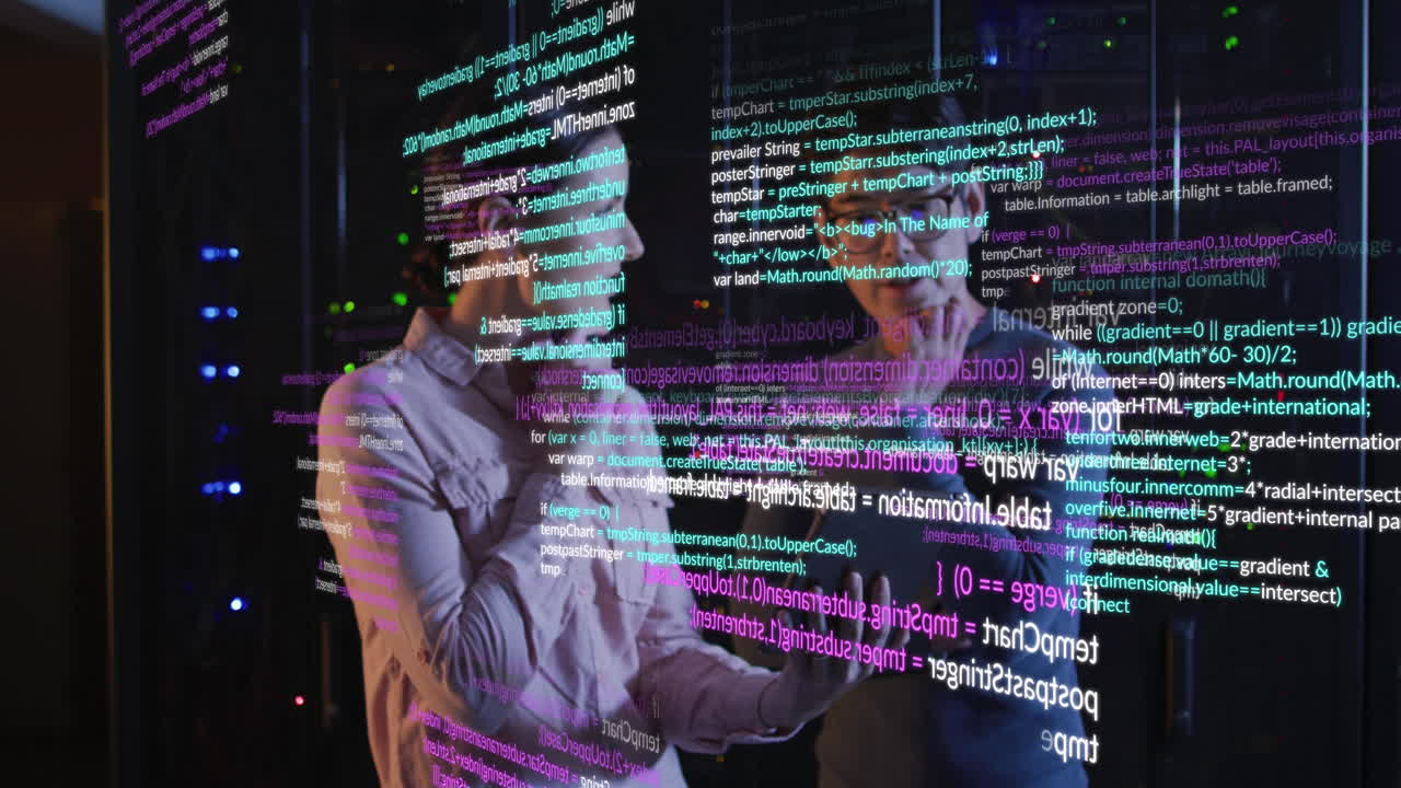 Animation of data processing over diverse it engineers and computer servers