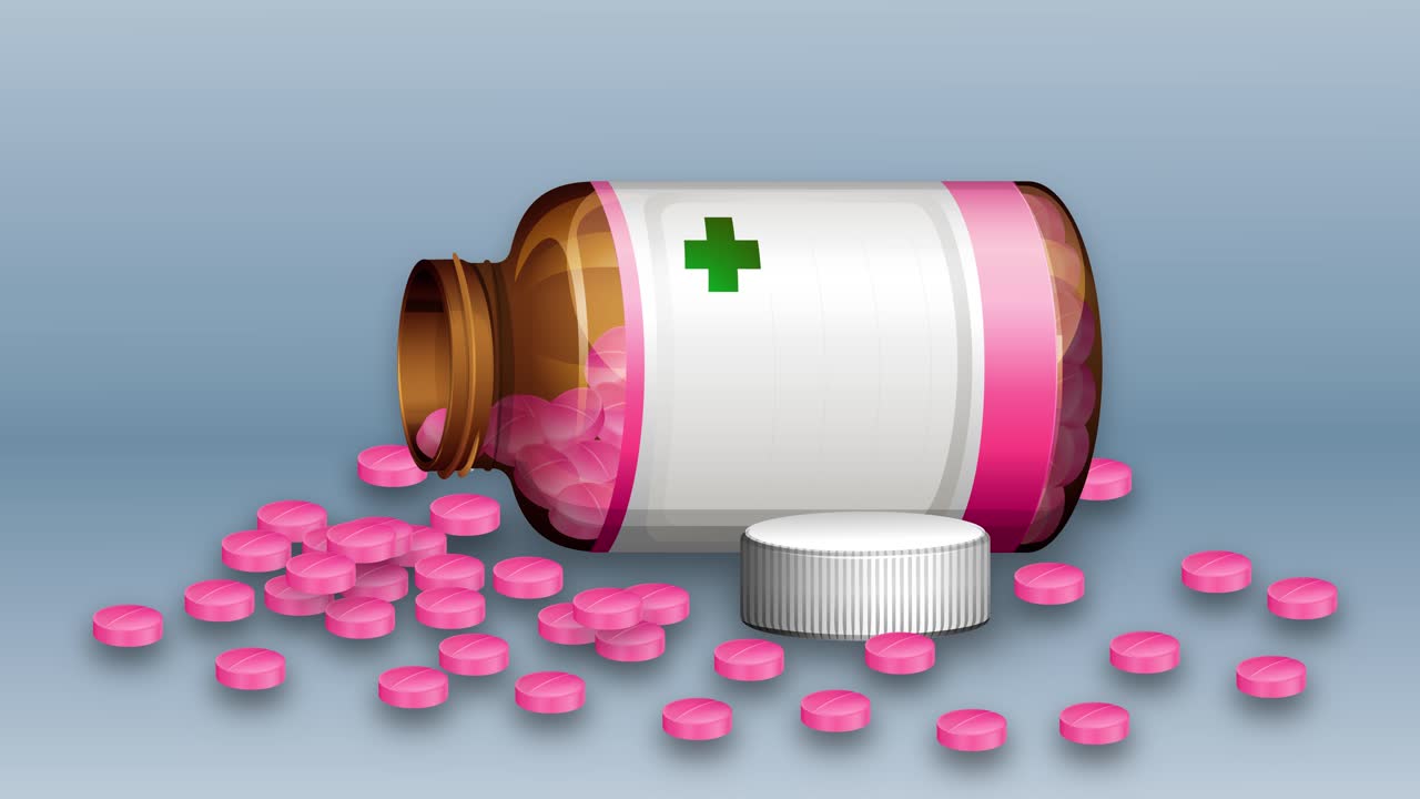 인 약병병에서 약이 흘러나온다.