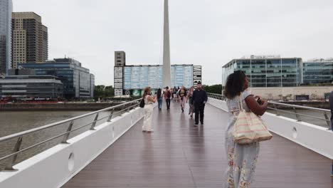 people travel, pov walk at puerto madero women's bridge business center of buenos aires downtown