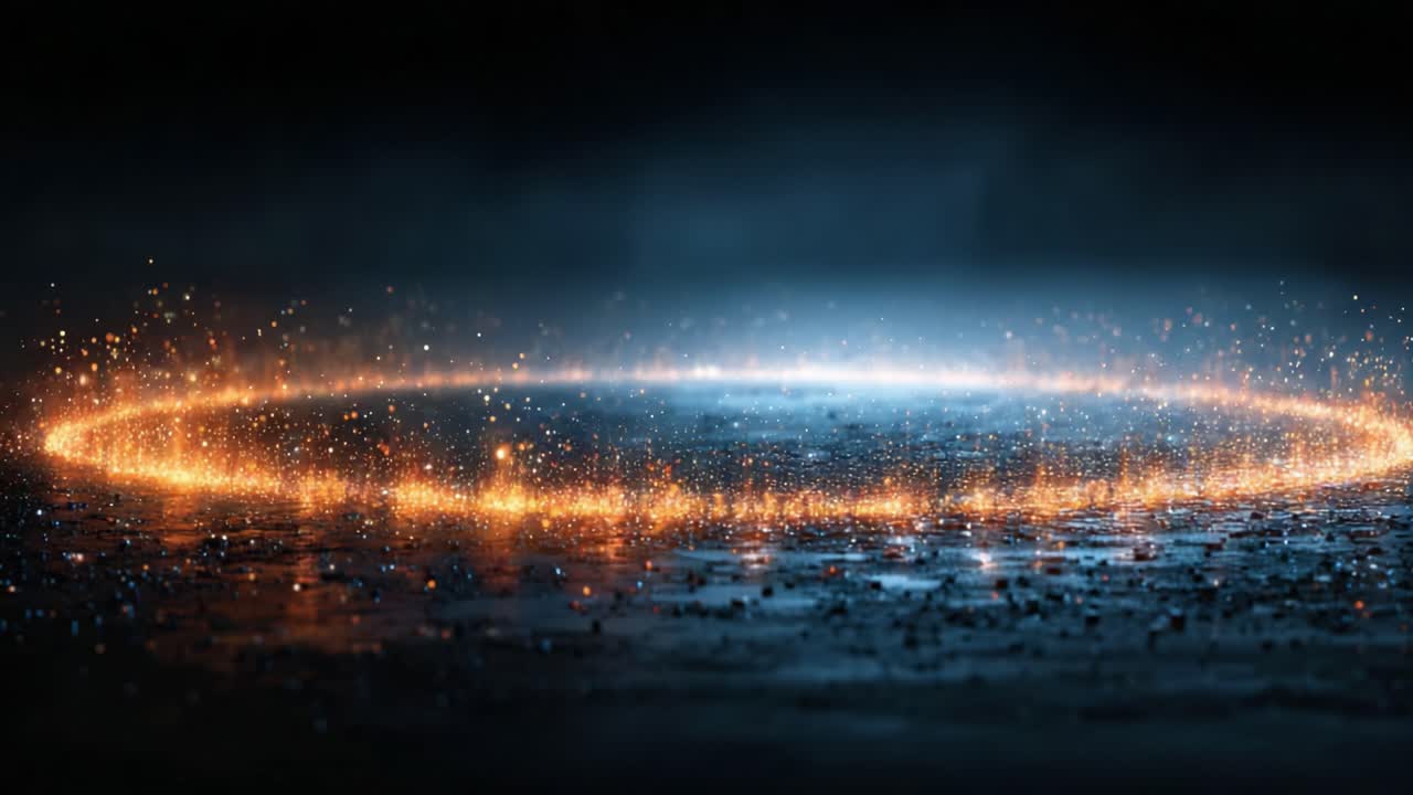 A mesmerizing visual of a luminous circular glow emanating from a misty surface, showcasing vibrant sparks and dynamic light patterns that captivate the imagination