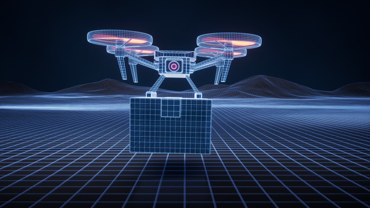 미래의 디지털 구조를 가진 드론, 3d 렌더링