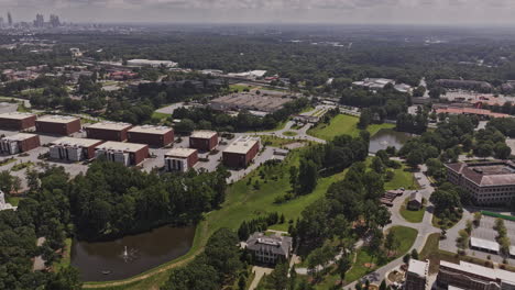 atlanta georgia aerial v972 establishing drone flyover and around the campus of movie studios, on site production facilities at fort mcpherson - shot with mavic 3 pro cine - august 2023