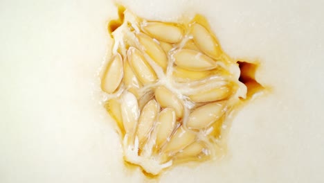 slice of ripe melon with seed slowly rotates.