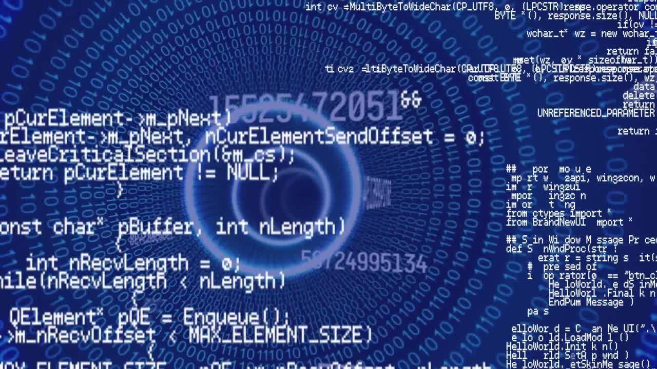 Animation of data processing over blue background
