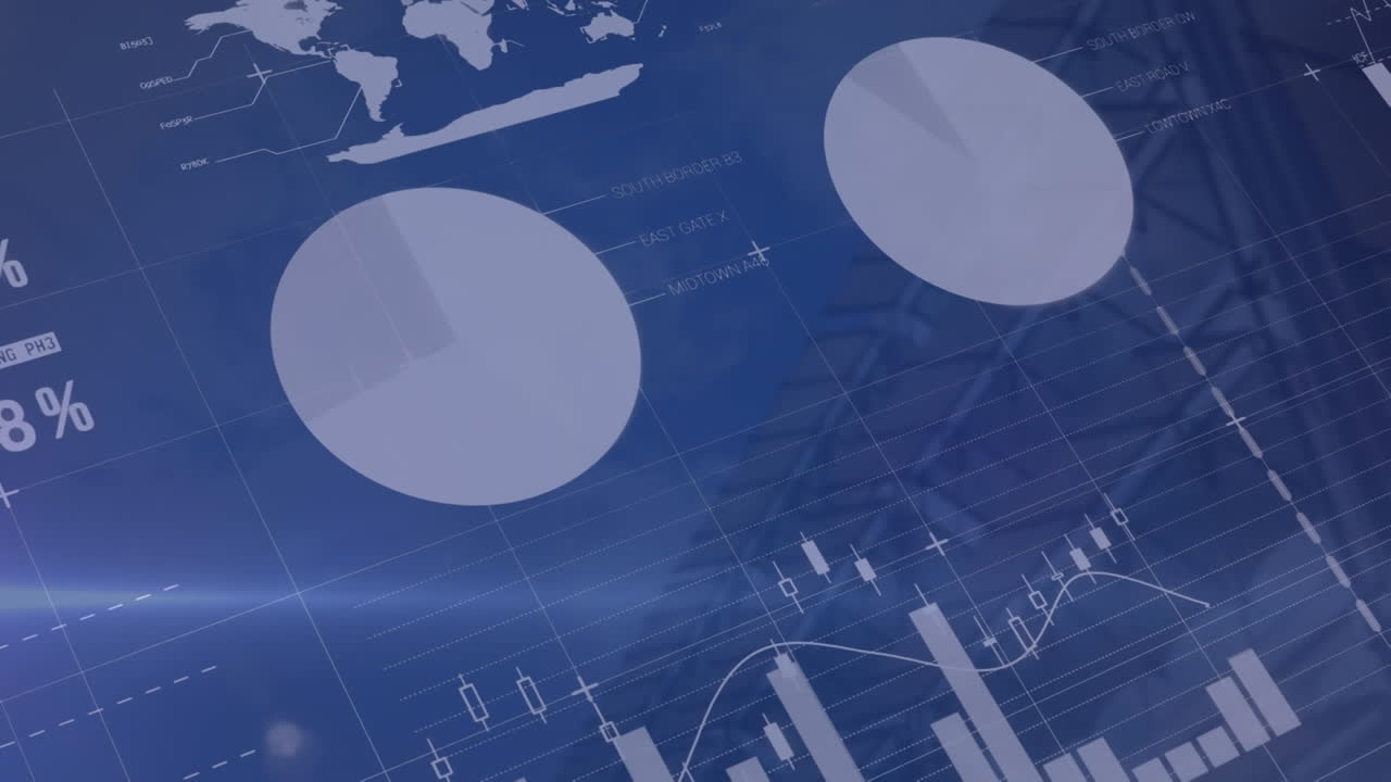 Animation of infographic interface over abstract background