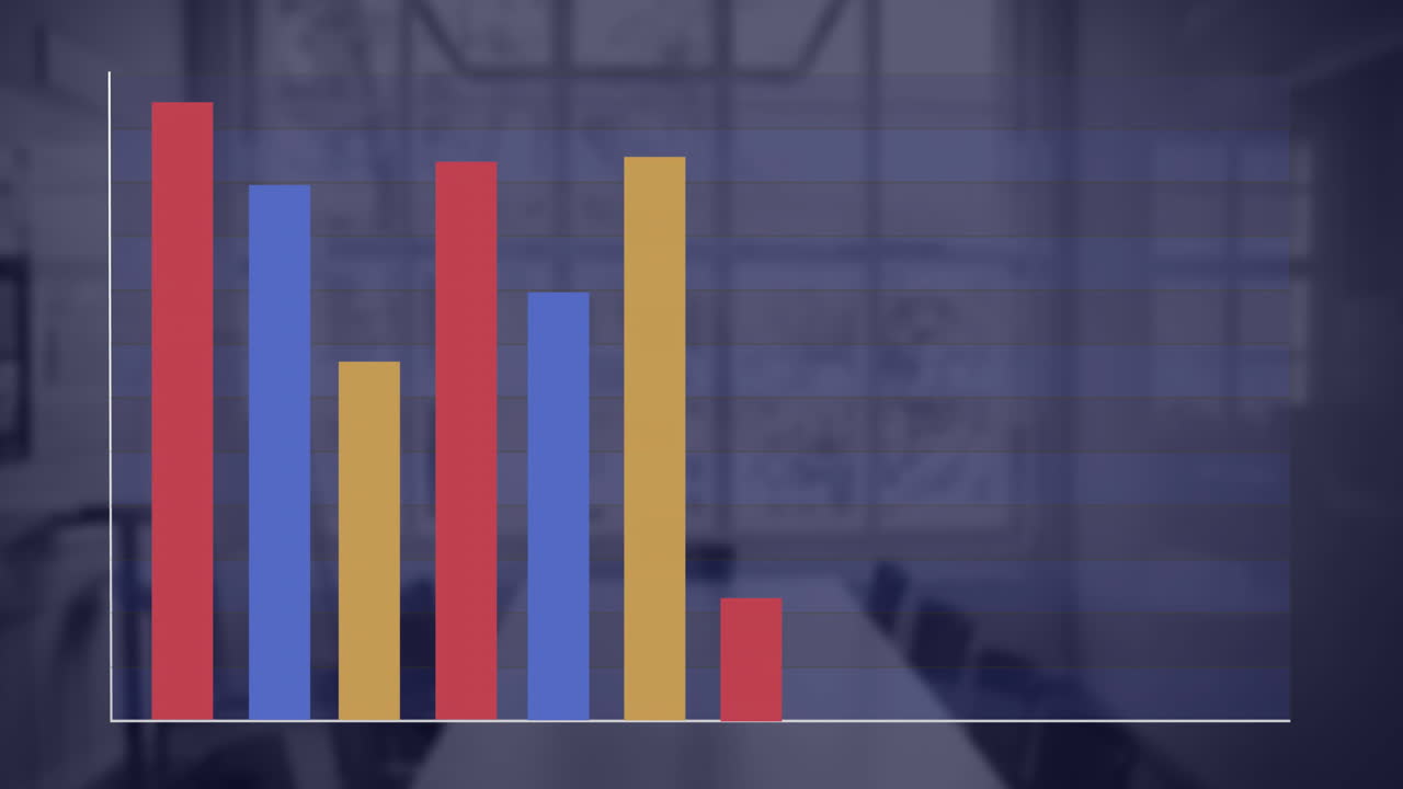animación del procesamiento de datos financieros en una oficina vacía