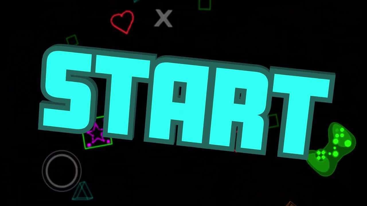 animación del texto de inicio sobre los iconos del juego que caen