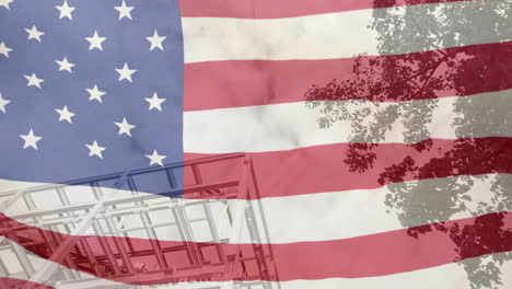 animation of construction site with american flag