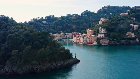 portofino iconic colorful houses surround harbor on italian riviera