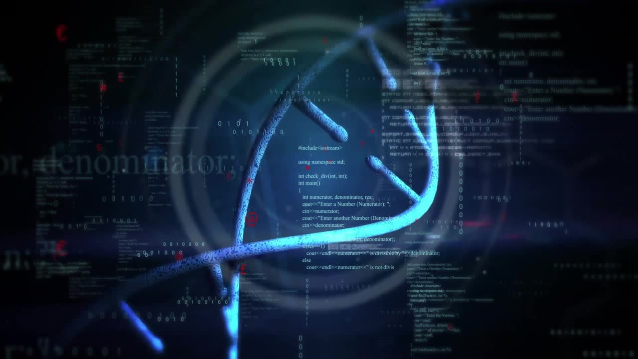 Blue DNA helix rising and rotating as scanning lens fading in sweeping stamping INNOCENT for proof