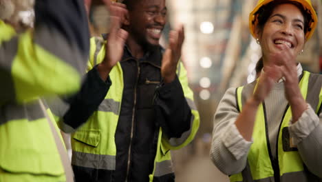 warehouse workers celebrate success