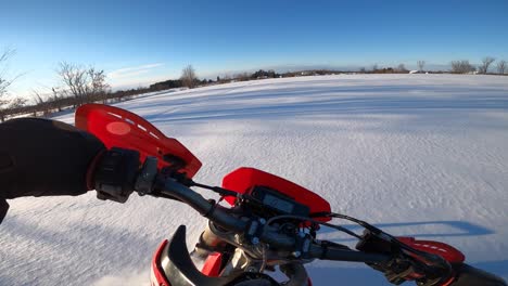 snowbike pov carving deep powder at sunset