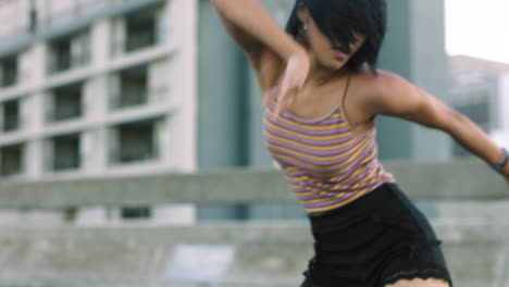 woman dancing in urban setting