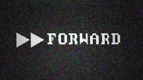 vintage monitor displays "forward" icon flickering on vhs video screen
