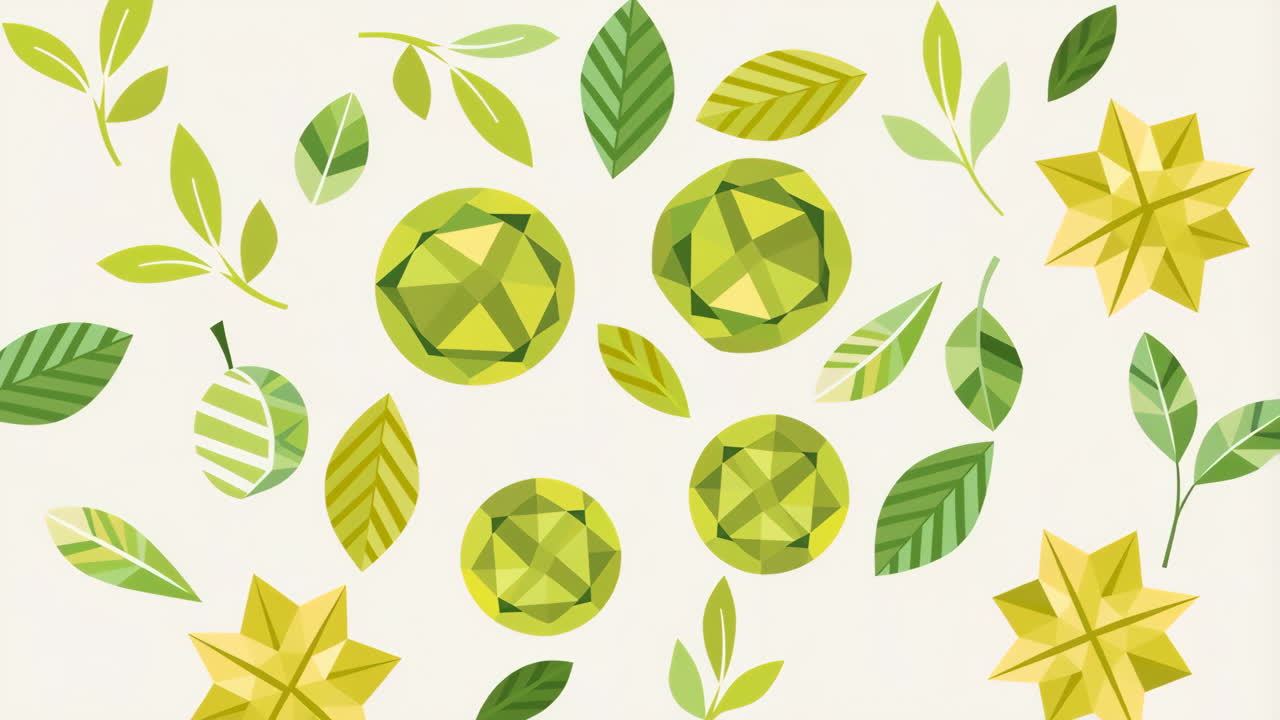 Abstract Geometric Green Foliage and Fruit Pattern