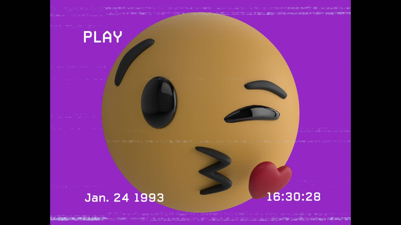 animación del icono de emoji de beso sobre la pantalla con ruido