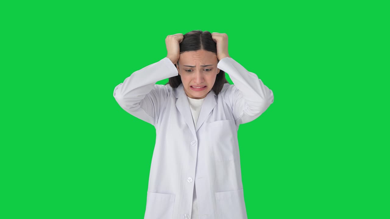 스트레스를 받고 긴장된 인도 여성 과학자 그린 스크린