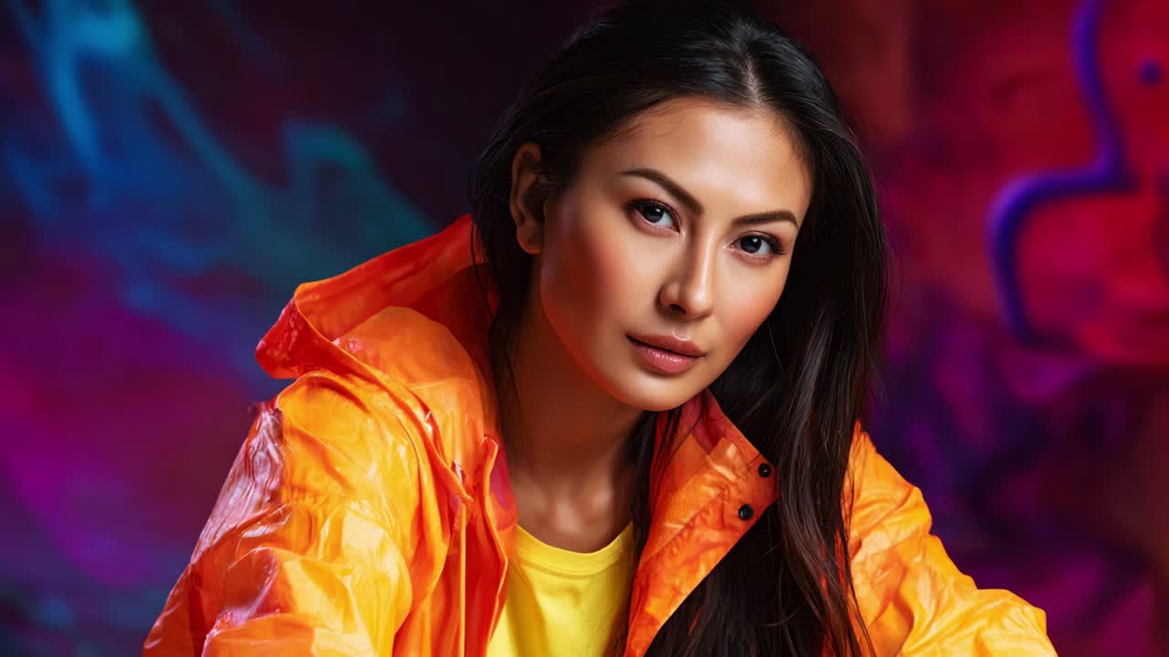 Portrait of a woman in an orange raincoat