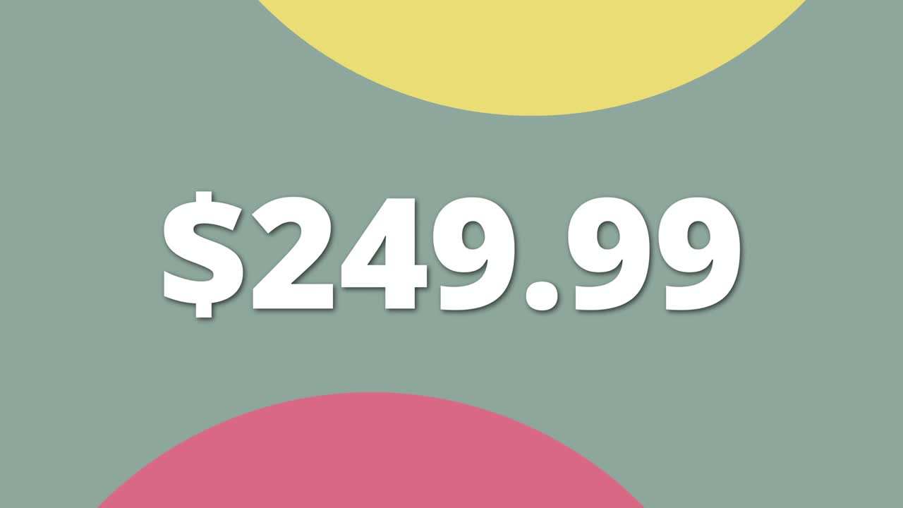 Digital animation of price tag showing 249.99 Clear and simple style for stock use