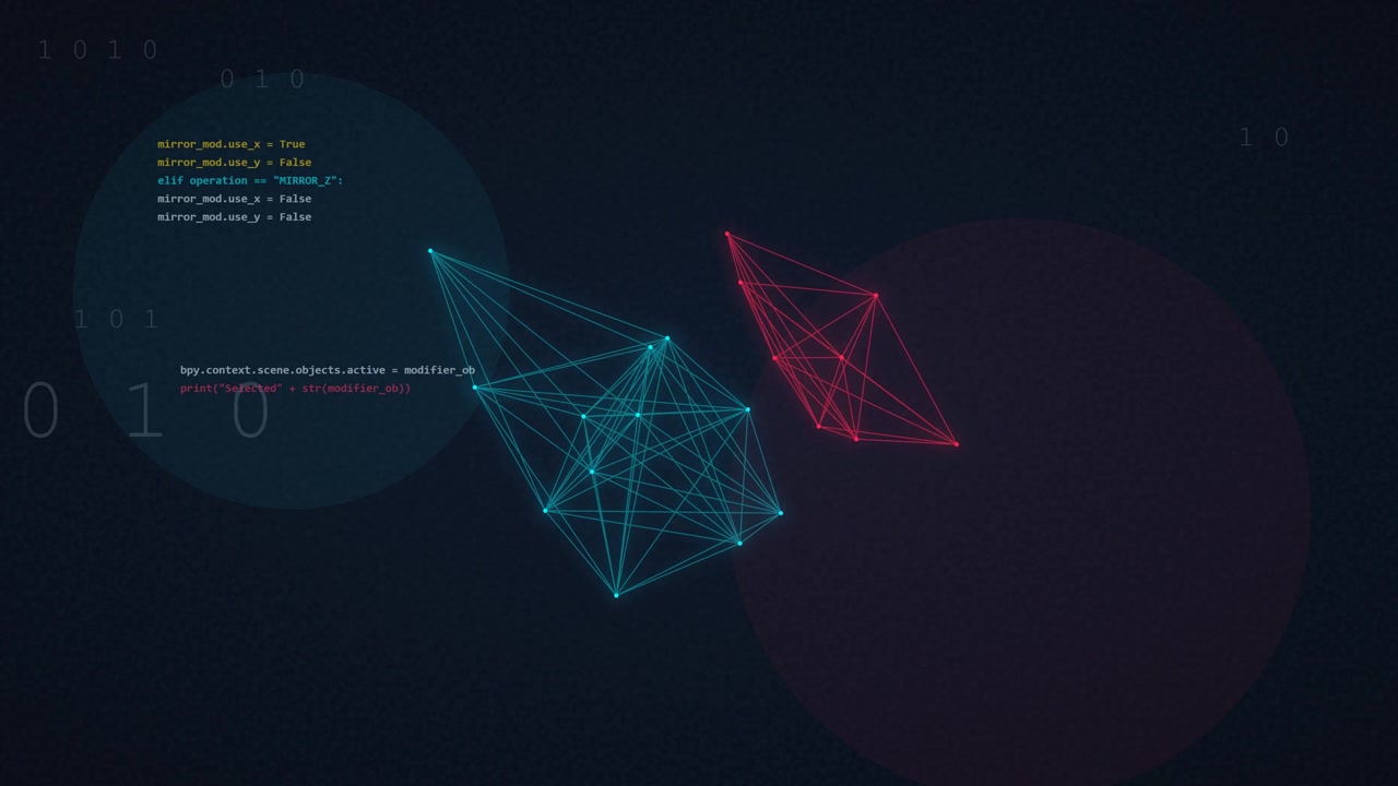 Strutture Wireframe Geometriche Astratte con Sovrapposizione di Codice di Programmazione