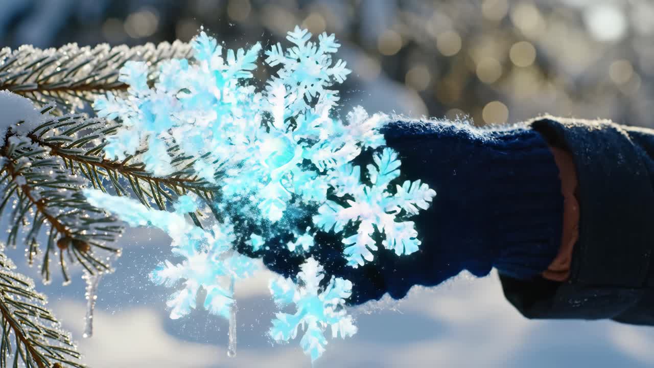 Winter scene with snow, ice and snowflakes