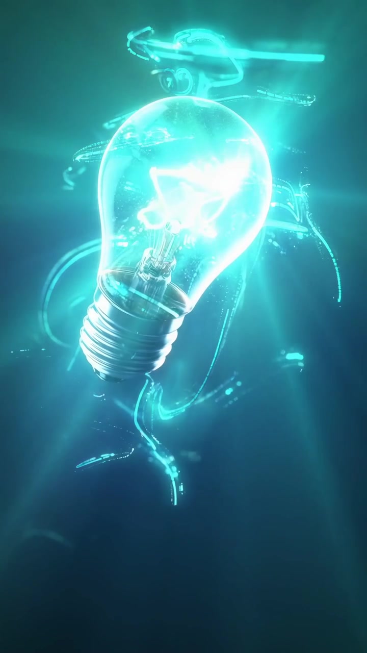 Glowing Light Bulb with Abstract Energy Particles