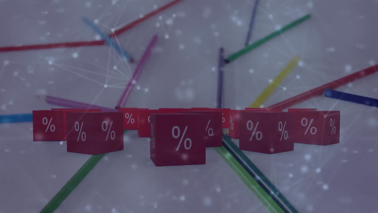 판매 큐브와 연필을 통한 연결 네트워크의 애니메이션