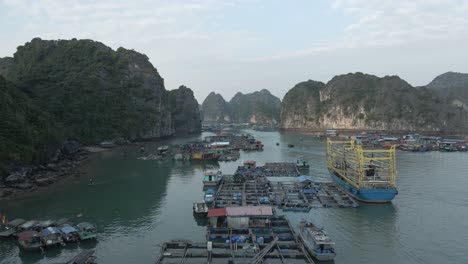 Paso-Elevado-Aéreo-Bajo:-Pueblo-Pesquero-Vietnamita-Flotante-En-La-Bahía-De-La-Han