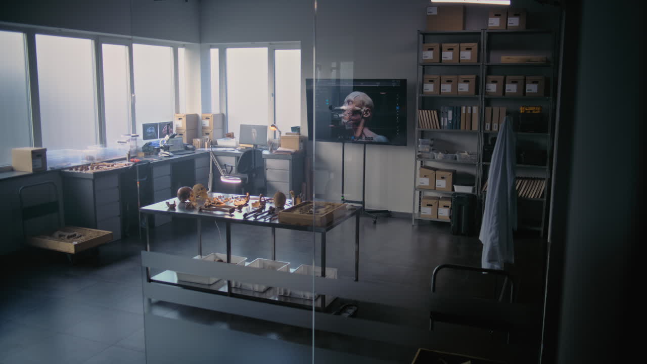 아나토미 디스플레이가 있는 현대적인 실험실 인테리어