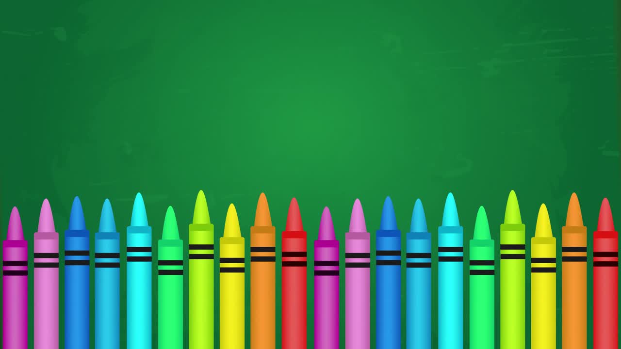 animación de lápices de colores contra un fondo verde